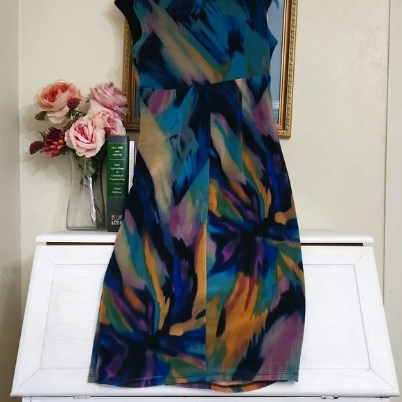 Multicolor Abstract Retro Women's Dress Size 8 Watercolor Unique Vintage - Picture 12 of 12